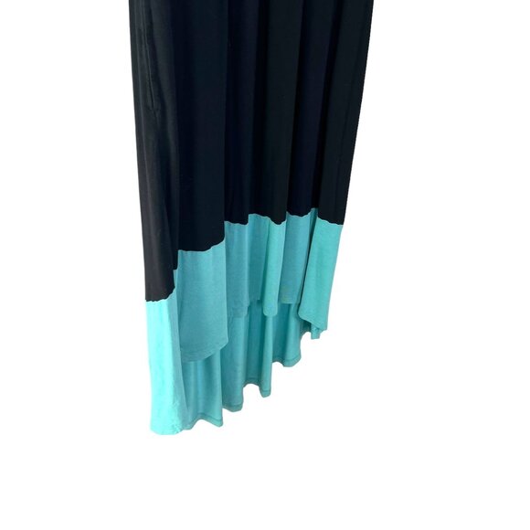 Soma Black Teal Colorblock High Low Sleeveless V Neck Dress Medium - Picture 3 of 11